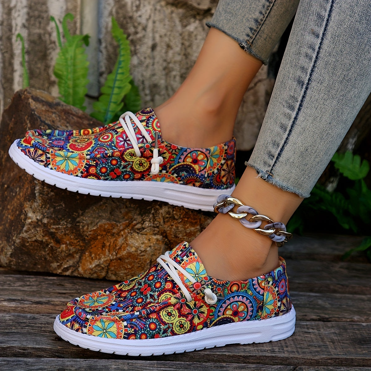 Women's Colorful Pattern Canvas Shoes, Slip On Low-top Round Toe Lightweight Non-slip Flat Shoes, Comfy Daily Shoes